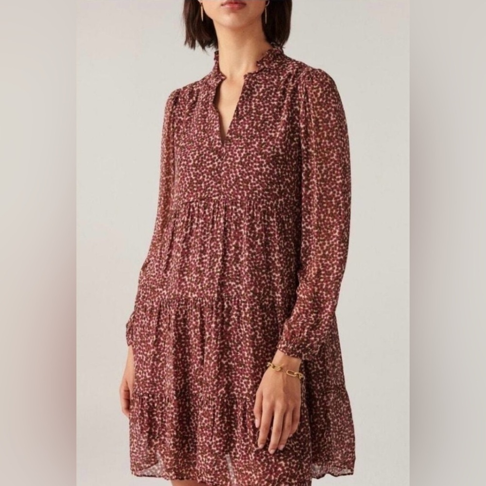 Ba&sh PAZUR Short Flowing Mini Babydoll Brown Maroon Dress Medium​